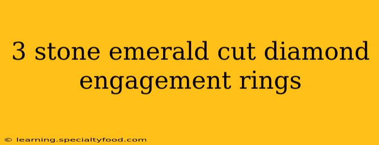 3 stone emerald cut diamond engagement rings