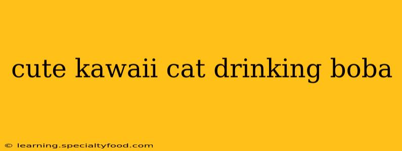 cute kawaii cat drinking boba
